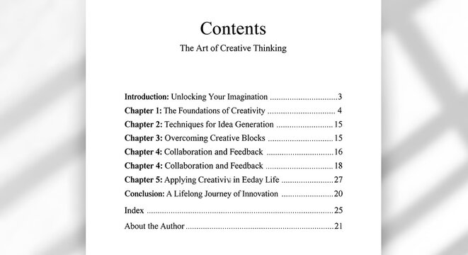Book contents page.