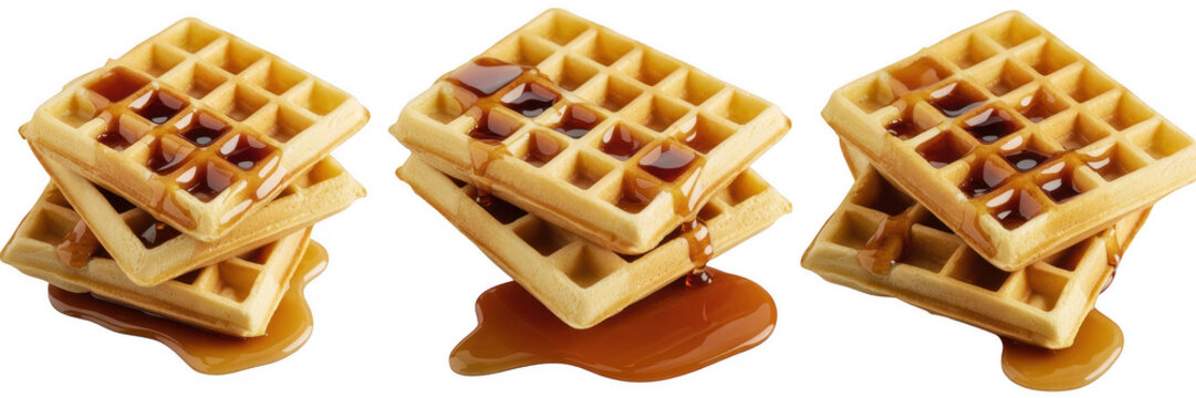 Stacks of waffles with syrup breakfast food dessert isolated on a transparent background