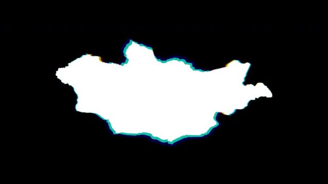 Mongolia white and chromatic abstract map pop animation black background