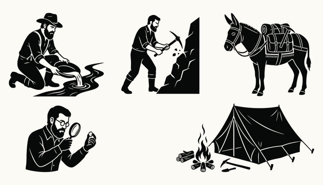 Vintage Gold Miner and Prospector Illustration Set