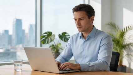 Fototapeta premium Man working on laptop in office