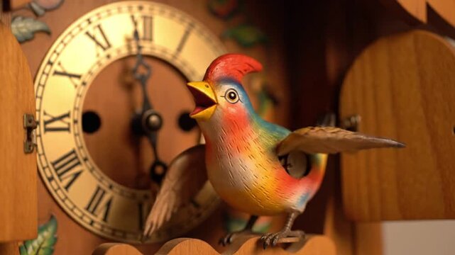 Traditional German Cuckoo Clock with Colorful Mechanical Bird