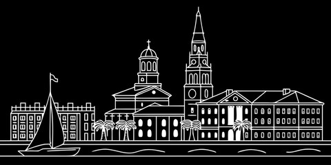Naklejka premium USA, US, U.S, United States - Charleston skyline minimal svg historic architecture simple vector 