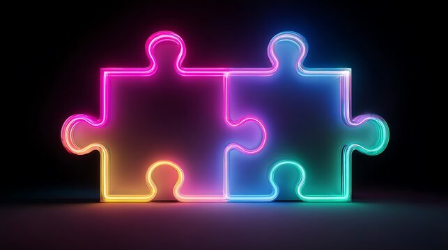 neon puzzle pieces coming together.