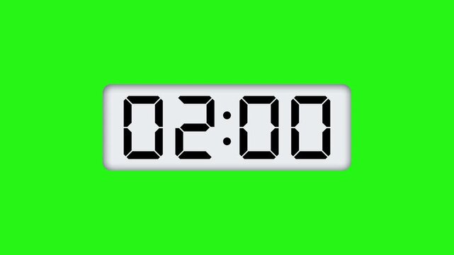 7 seconds digital timer animation isolated on green screen background