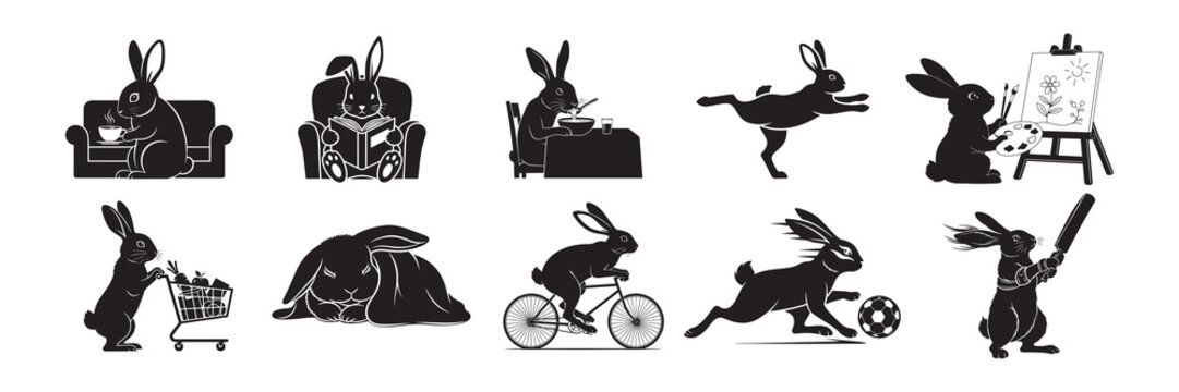 Versatile Rabbit Silhouette Set for Logo, Icon, and Mascot Design - Flat Vector Art.