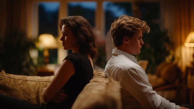 All the feels during a silent argument aftermath, two people sitting apart in the same room, heavy atmosphere of unresolved emotion