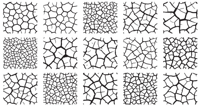 Dry Mud Crack Patterns Set Pack, distinct patterns, dried earth or distressed paint Editable Vector Stroke Illustration. featuring design, texture, cracked, pattern, grunge, abstract, dry, earth more