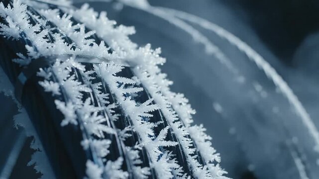 Winter tire snowflake frost pattern ai climate geopolitics environmental concern abstract detail snow ice car safety road tension industrial cable