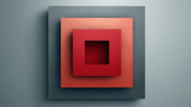 Red square on grey background geometric composition featuring a vivid red square set against a neutral grey backdrop