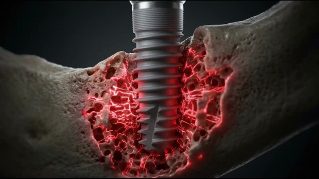 Detailed 3D Animation of Dental Implant Placement and Osseointegration into Human Jawbone for Dentistry Surgery