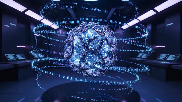 Futuristic Quantum Core Levitating in Advanced Tech Laboratory