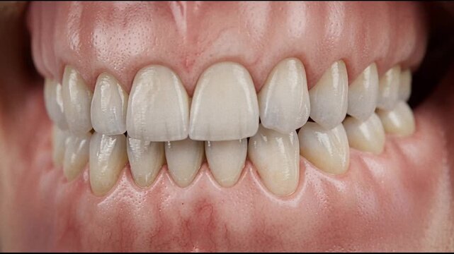 Detailed 3D animation of healthy human teeth and gums demonstrating perfect dental occlusion and natural bite for dentistry
