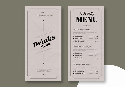 Drinks Menu Template Layout