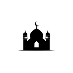 Obraz premium Silhouette of a mosque with a crescent moon on transparent background