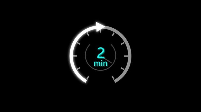 2 Min clock icon animation. 2 minute animation on black background and creating a stunning 4k video.