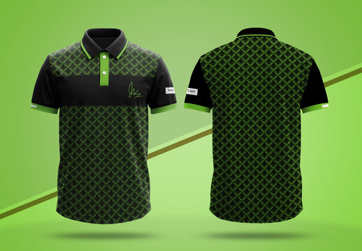 Premium Black And Green Pattern Polo Shirt Design