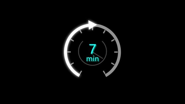 7 Min clock icon animation. 7 minute animation on black background and creating a stunning 4k video.