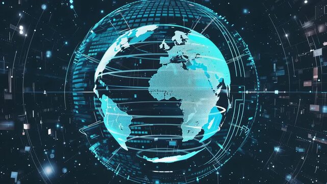 Digital futuristic globe with data connections and network technology concept background