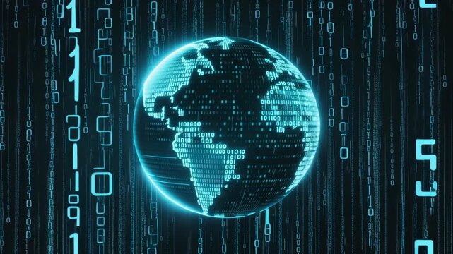 Digital globe with binary code technology concept for global data network and cybersecurity
