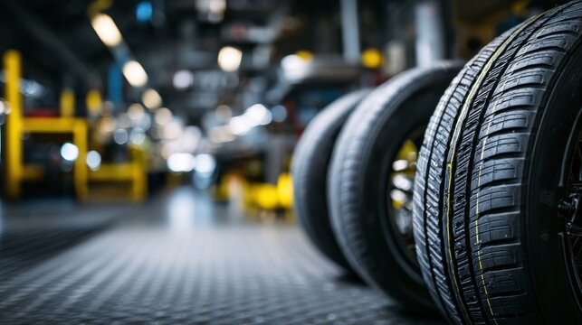 Tires in manufacturing factory