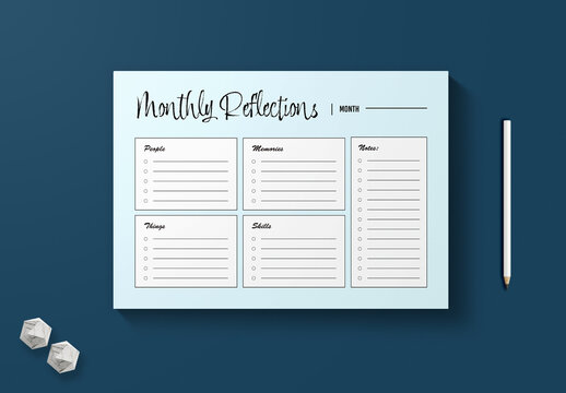 Minimal Monthly Reflection Planner Template Layout