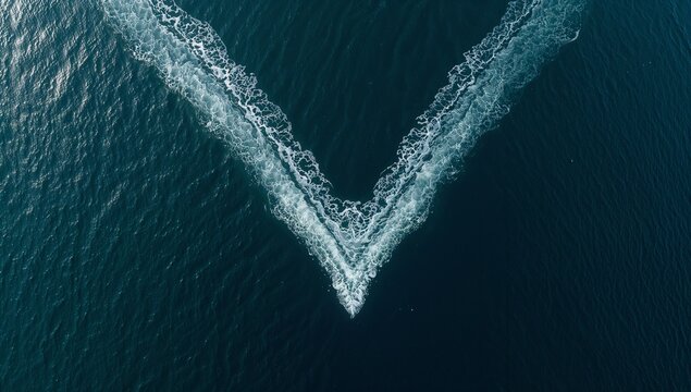 Dynamic V Shape Water Waves Created by Boat Movement in Ocean