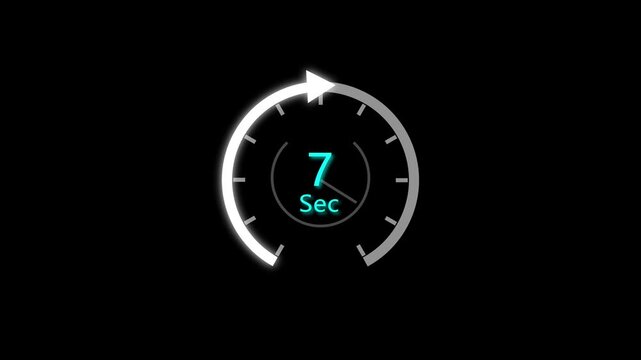 7 Sec clock icon animation. 7 Second animation on black background and creating a stunning 4k animation.