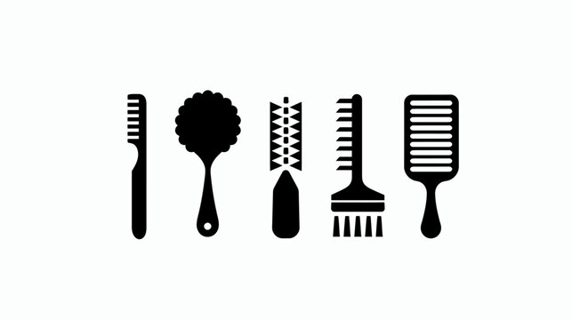 Assorted hair styling tools, including combs and brushes, in silhouette on white