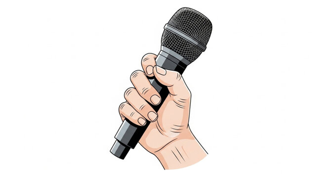 Hand Holding a Microphone - Illustration of Voice and Communication.