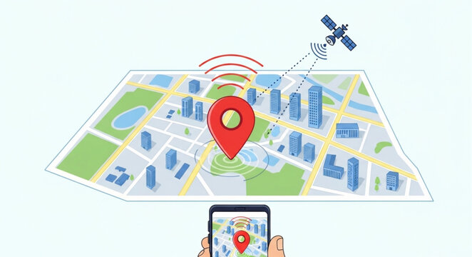 GPS Navigation - Satellite Tracking and Mobile Location Technology.
