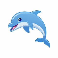 Obraz premium A playful cartoon dolphin jumping with a wide smile, perfect for aquatic themes and children's designs