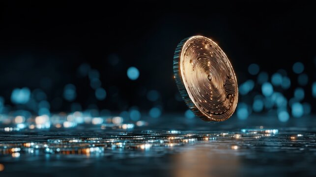 Floating coin with light and transparent