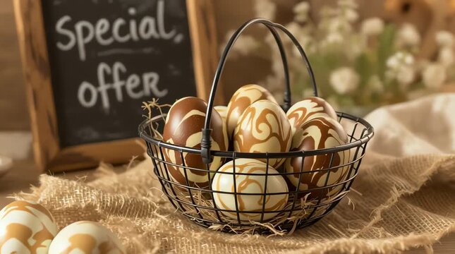 Easter basket with colorful eggs still life