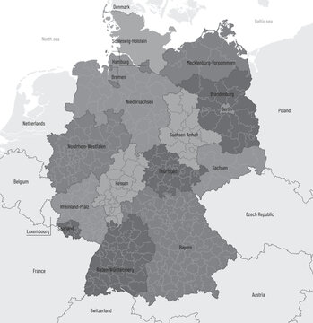 Germany administrative map vector with federal states and cities