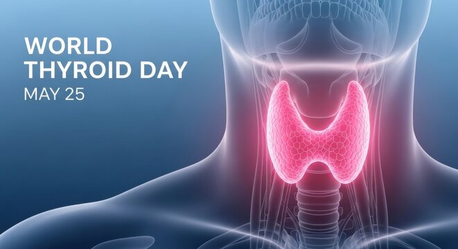 World Thyroid Day awareness illustration with glowing thyroid gland