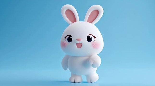 character for easter egg 3D digital illustration of a cute white rabbit character, similar to those designed as chibi or kawaii cartoon assets. 