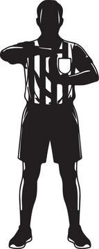 A professional sports referee standing in a white background making a time out hand signal sign