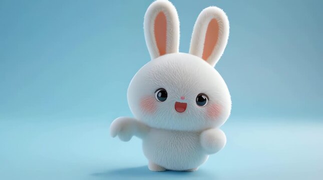 character for easter egg 3D digital illustration of a cute white rabbit character, similar to those designed as chibi or kawaii cartoon assets. 