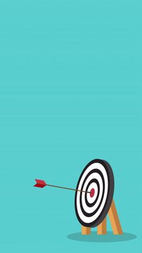 Arrow Hitting Target Animation, Business Success Goal Concept, Strategy Achievement Focus Aim, Marketing Growth Performance Motion Background, Seamless Loop Corporate Video