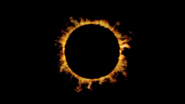 Fiery circle shape. Burning round circle 3d animation 