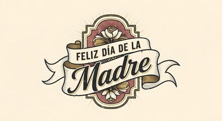 Obraz premium Vintage Spanish Mother's Day banner with floral ribbon illustration.