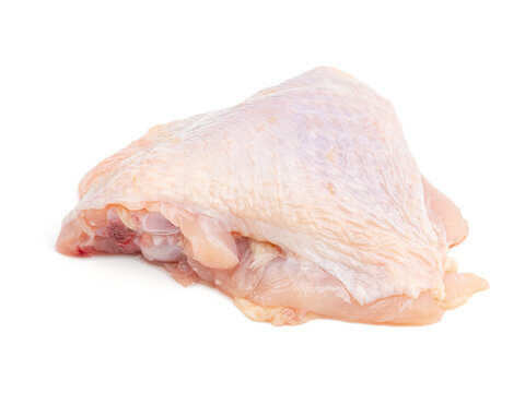 Raw chicken quarters isolated on white background. Raw fresh chicken meat.	