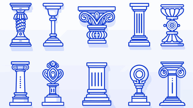 A light blue illustration of various pillar designs on a white background
