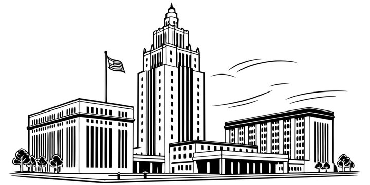 USA, US, U.S, United States - Tulsa skyline art deco minimal svg black white clean vector
