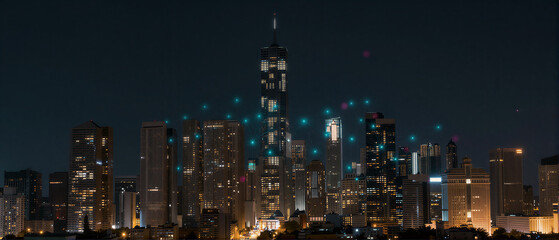 Obraz premium Futuristic Smart City with Digital Data Network