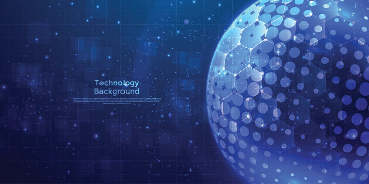 Futuristic Blue Digital Globe Technology Background with Global Network Connections and Big Data Visualization Concept