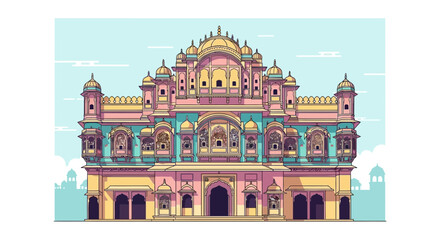Fototapeta premium Detailed Illustration of Hawa Mahal Jaipur India.