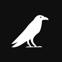 Fototapeta premium Minimalist White Raven or Crow Bird Silhouette Vector Icon on Black Background