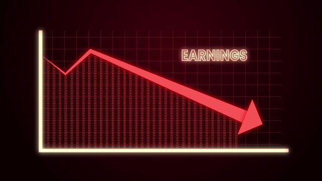 Earnings Loss Graph Animation with Downward Arrow and Digital Technology HUD Visualization
